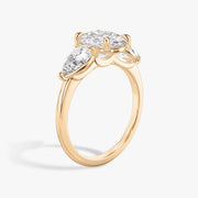 Oval Cut - Plain Band - Three Stone Ring- 0.5 Ct Side Stone each - 18 K Gold